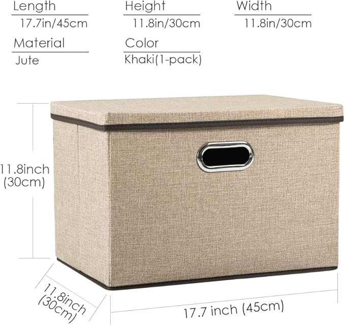 PRANDOM Large Collapsible Storage Bins with Lids [1-Pack] Jute Fabric Foldable Storage Boxes Organizer Containers Baskets Cube with Cover for Home Bedroom Closet Office Nursery (17.7x11.8x11.8) - Image 6