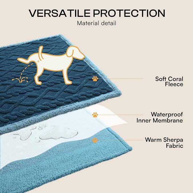 Luciphia Waterproof Blanket for Twin Bed Reversible Fleece Couch Cover | Reversible waterproof pet blanket with soft Sherpa fleece; machine washable, protect couch bed car, Navy-thicken 85" x 57" - Image 3