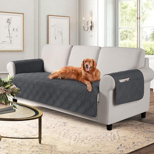 TAOCOCO Waterproof Couch Covers for Pets Dogs with Non Slip Backing, Sofa Seat Covers with Side Pocket for 3 Cushion Couch Washable Dog Couch Cover Protector Sofa Slipcovers(Sofa, Charcoal Gray) by TAOCOCO