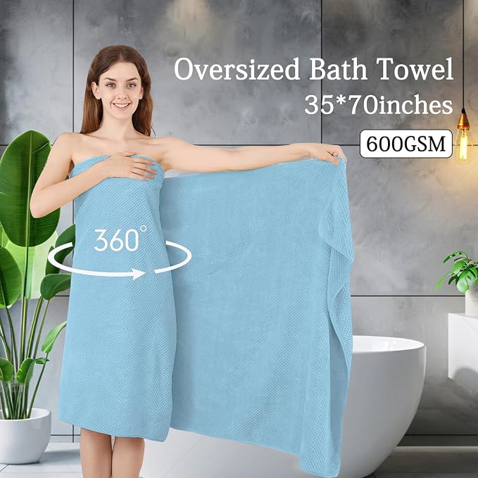 Hailea Extra Large Bath Towels Set 35x70 Inches - Blue Luxury 600 GSM Oversized Bath Sheet Towel,Ultra Soft Microfiber - Quick Dry,Highly Absorbent Shower Towels Spa Hotel Bathroom Towel Set (4-Pack) - Image 2