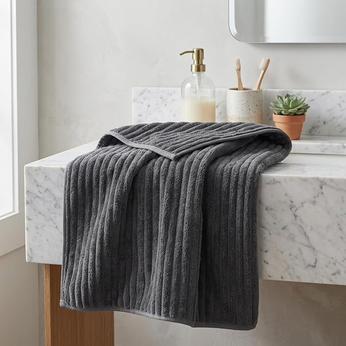3 Pack Bath Towel Set, 40"x80" Oversized Bath Sheet, Charcoal Gray | Ultra Soft Microfiber, Lint Free, Quick Dry, Highly Absorbent, Full Body Coverage, 1 Bath Sheet, 1 Hand Towel, 1 Washcloth - Image 3