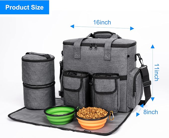 Modoker Dog Travel Bag Backpack, Airline Approved Pet Accessories Organizer for Dog and Cat with Shoulder Strap, 2 Dog Food Storage Containers, 2 Collapsible Dog Bowls,1 Pet Mat, Rose Red | Dog travel accessories set with feeding supplies, bowls, mat, ... - Image 6