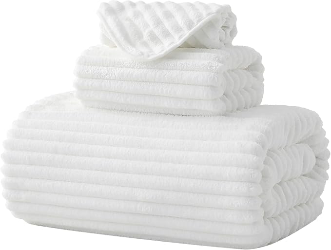 3 Pack Bath Towel Set, 40"x80" Oversized Bath Sheet, White | Ultra Soft Microfiber, Lint Free, Quick Dry, Highly Absorbent, Full Body Coverage, 1 Bath Sheet, 1 Hand Towel, 1 Washcloth by NALIVO
