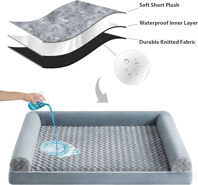 BFPETHOME Orthopedic Washable XLarge Dog Bed for Senior Dog Cozy Sleep | Extra Large Waterproof Big Soft Pet Couch Bed for Dogs Relax with Removable Cover Supportive Egg Crate Foam Grey 42x30 Inch - Image 5