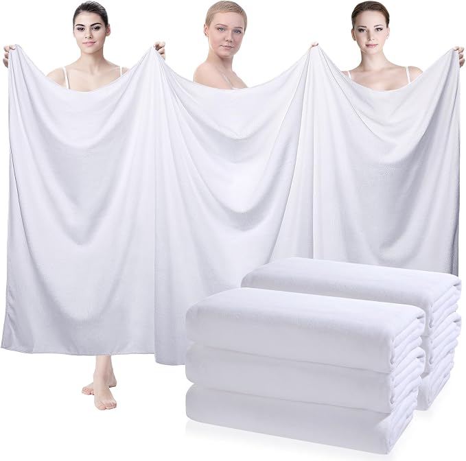 Mixweer 6 Pcs Oversized Bath Towels, 40 x 80 Inch Giant Microfiber Jumbo Bath Sheets Soft Bathroom Microfiber Quick Dry Absorbent Shower Towels for Spa Camping Beach(White) by Mixweer