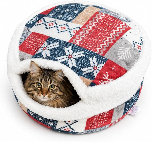 Cat Bed Cave - Enclosed Hideaway with Detachable Lid for Kitten (Snow) | Covered round house, Removable top, Separate liner, Cozy privacy nook, Apartment-friendly shelter, Easy cleaning setup by Urnat
