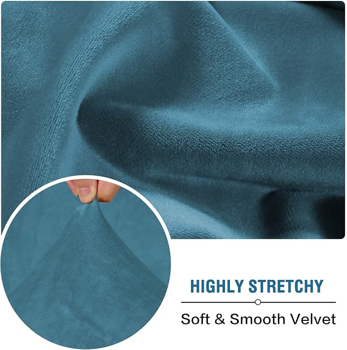 H.VERSAILTEX Velvet Stretch Couch Cushion Cover Plush Cushion Slipcover for Chair Loveseat Sofa Cushion Furniture Protector Seat Cushion Sofa Cover (2 Piece Large Sofa Cushion Covers, Peacock Blue) - Image 5
