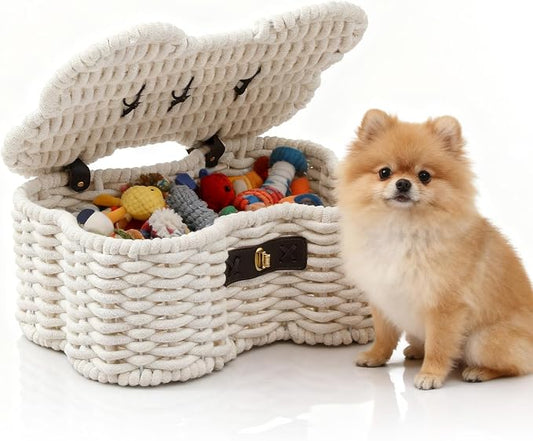 Dog Toys Basket, Cotton Rope Bin Bone Shaped Pet Toys Organizer, Handmade Pet Toy Bin, Woven Baskets for Storage, 14.96" x 11.22" x 6.5"inch by Unknown
