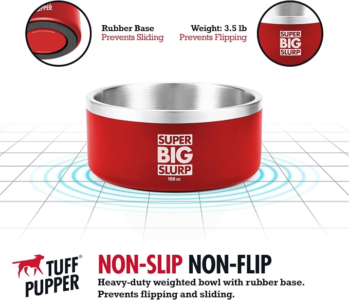 Tuff Pupper Heavy Duty Insulated Dog Bowl | Double Wall Stainless Steel Dog Food Dish | Non-Slip Spill Proof Dishwasher Safe Cat Bowl | Water Dish for Feeding Large Medium Small Pets (188oz, Red) - Image 5