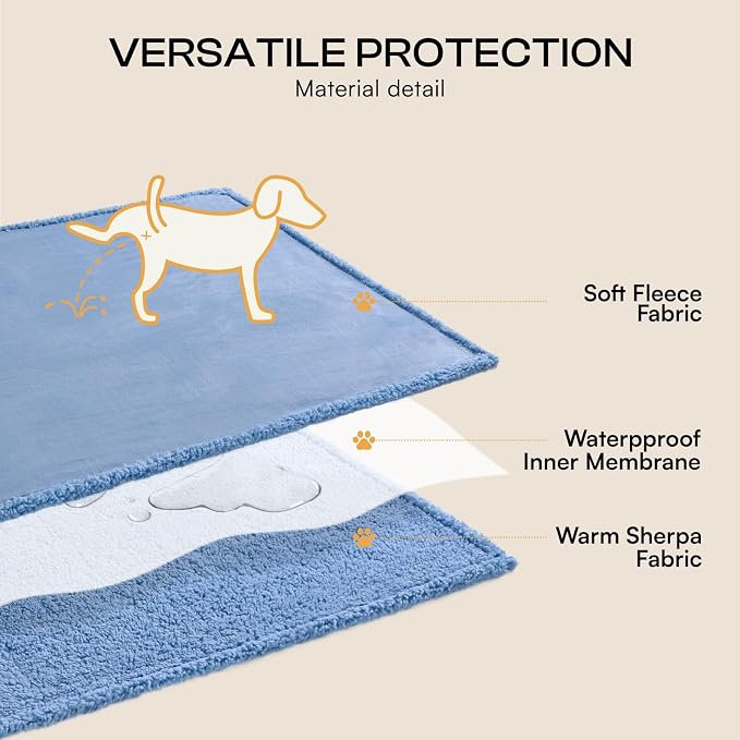 Luciphia Waterproof Pet Blanket, Liquid Pee Proof Dog Blanket for Sofa Bed Couch, Reversible Sherpa Fleece Furniture Protector Cover for Small Medium Large Dogs Cats, Navy Blue Large（65" x 57"） - Image 4