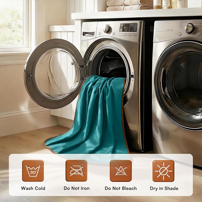 Luciphia 100% Waterproof Blanket for Adults or Medium Large Dogs, Soft Polar Fleece Pet Blankets for Bed Couch Protector Washable, Reversible Leakproof Furniture Protection,Teal Camel,65x57 inch - Image 5