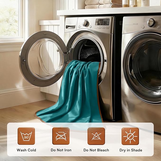 Luciphia 100% Waterproof Blanket for Adults or Medium Large Dogs, Soft Polar Fleece Pet Blankets for Bed Couch Protector Washable, Reversible Leakproof Furniture Protection,Teal Camel,65x57 inch - Image 5