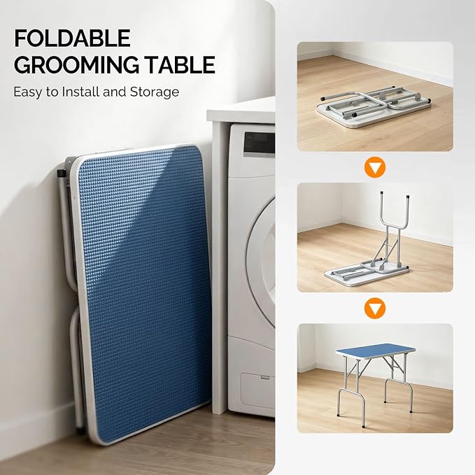 VINGLI Dog Grooming Table, Adjustable Cat Grooming Desktop with Arms and Storage Basket, Pet Grooming Stand at Home (Blue, 32 inch) - Image 6