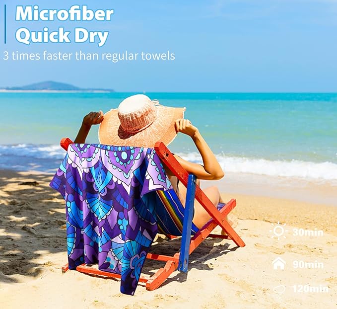 2 Pack Microfiber Oversized Lightweight Beach Towel 71"x32" Extra Thin Large Sand Free Towels Travel Swim Pool Yoga Gym for Adults Women Men Beach Essentials Accessories Vacation Gift - Image 6