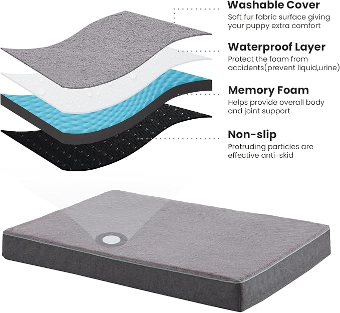 Orthopedic Memory Foam Dog Bed for Large Dogs, Cooling Gel Dog Crate Mat with Removable Washable Cover & Non-Slip Bottom, Ideal for Arthritic Dogs Up to 90lbs (Grey, X-Large: 41" x 29" x 4") - Image 8
