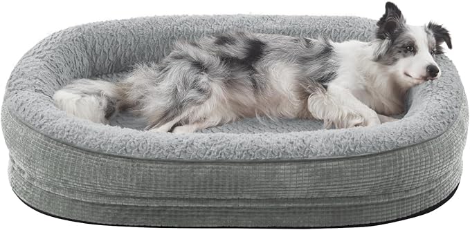JOEJOY Orthopedic Dog Bed for Large Dogs, Egg-Crate Memory Foam Pet Bed with Bolster Sides, Waterproof Lining, Removable Washable Cover & Non-Slip Bottom, Light Grey by JOEJOY