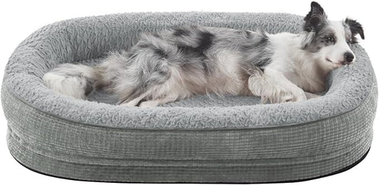 JOEJOY Orthopedic Dog Bed for Large Dogs, Egg-Crate Memory Foam Pet Bed with Bolster Sides, Waterproof Lining, Removable Washable Cover & Non-Slip Bottom, Light Grey by JOEJOY