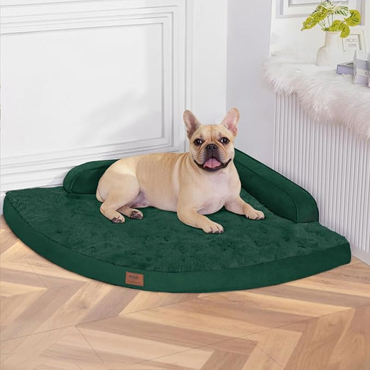 Large Orthopedic Dog Bed with Sides Big Dog Beds with Removable Washable Cover Non-Slip Waterproof Pet Bed for Medium Large Dogs - Dark Green L