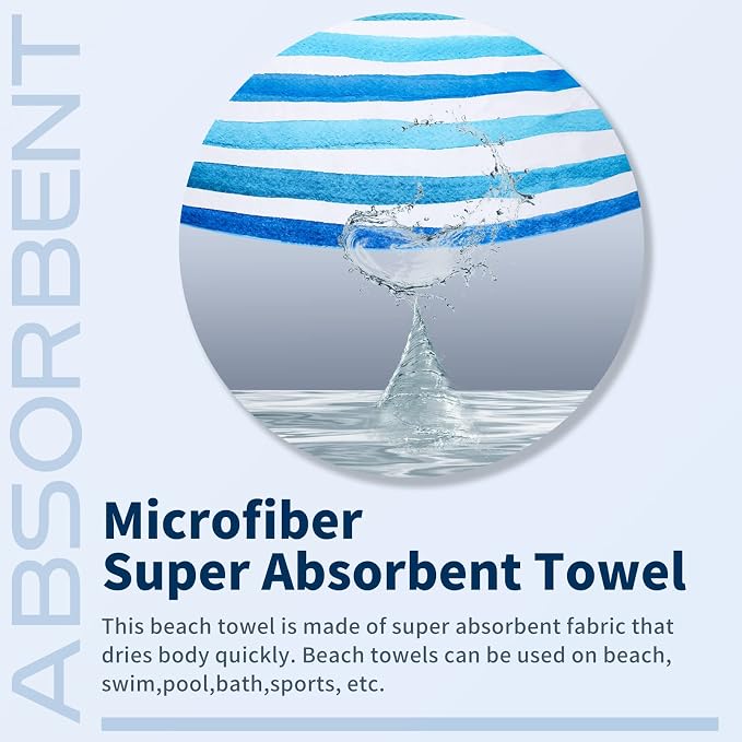 Microfiber Beach Towel Oversized 71x32, Thin, Blue with Bag 2 Pack | Lightweight Sand Free Absorbent Quick Dry Compact Extra Large for Adult Travel Camping Pool Swim Bath Cruise Essentials Gift - Image 6