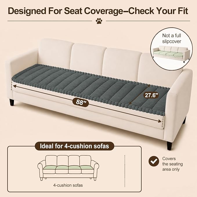 decorUhome Couch Cover for Dogs, Non Slip Fuzzy Thick Pet Sofa Protector | Pet Friendly, Machine Washable, Fits 4-Cushion Sofa, Protects Against Pet Hair & Daily Messes, Dark Grey, 27.6" x 88" - Image 10