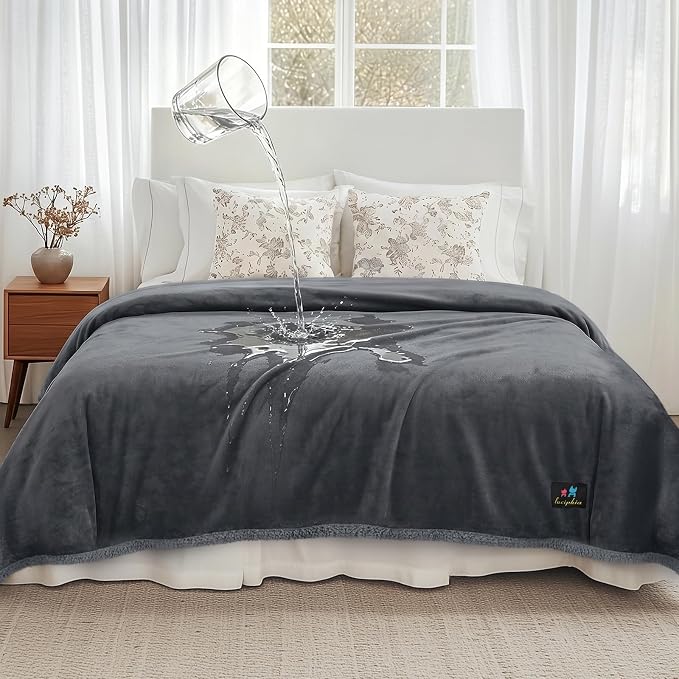 Luciphia Waterproof Pet Blanket, Liquid Pee Proof Dog Blanket for Sofa Bed Couch, Reversible Sherpa Fleece Furniture Protector Cover for Small Medium Large Dogs Cats, Dark Gray Queen Size（90" x 82"） by luciphia