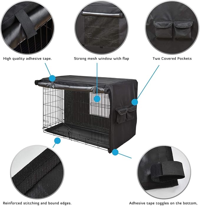 HONEST OUTFITTERS Dog Crate Cover, 55L x 38W x 45H, Black, Heavy-Duty Oxford Fabric, Double Door, Pockets, Mesh Window, Fits 54-Inch Wire Crate, Waterproof, Portable, Indoor Use - Image 5