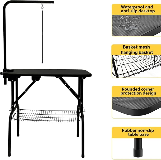 Baohe-32 Inch Dog Grooming Table - Pet Grooming Table - Foldable, Adjustable Arm, Portable, Non-Slip Grooming Table for Dogs at Home - Black - Image 3