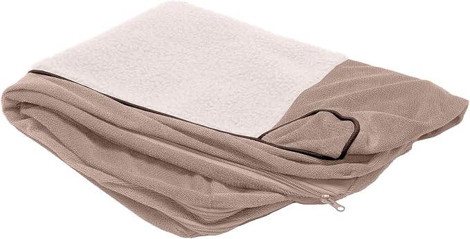 Furhaven Replacement Dog Bed Cover Sherpa & Chenille Sofa-Style, Machine Washable - Cream, Medium by FurHaven