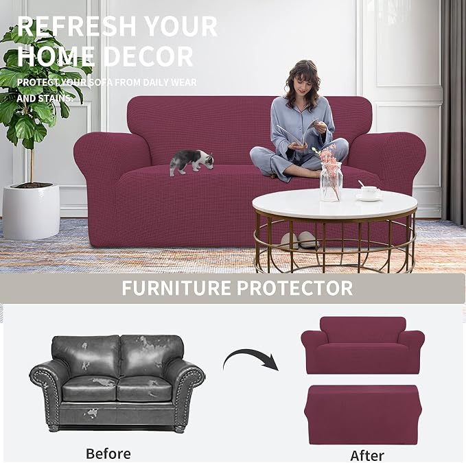 Easy-Going Stretch Oversized Loveseat Couch Covers Washable ASH Rose | 1-Piece Large Loveseat Cover for 2 Cushion Couch Furniture Protector RV Sofa Slipcover Soft with Bottom for Kids Pets - Image 4