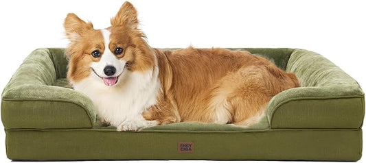 EHEYCIGA Orthopedic Dog Beds Large Sized Dog, Waterproof Washable Pet Bed | Non-Slip Bottom and Egg-Crate Memory Foam XL Dog Couch Bed with Washable Removable Cover, Olive Green by EHEYCIGA