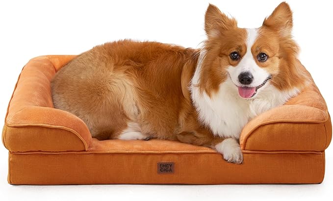 EHEYCIGA Orthopedic Dog Beds Large Sized Dog, Waterproof Washable Pet Bed | Non-Slip Bottom and Egg-Crate Memory Foam Dog Couch Bed with Washable Removable Cover, Pumpkin Orange by EHEYCIGA