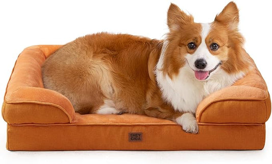 EHEYCIGA Orthopedic Dog Beds Large Sized Dog, Waterproof Washable Pet Bed | Non-Slip Bottom and Egg-Crate Memory Foam Dog Couch Bed with Washable Removable Cover, Pumpkin Orange by EHEYCIGA