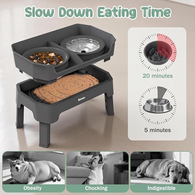4 in 1 Adjustable Elevated Dog Bowls with 2*Stainless Steel Bowls, Anti-Spill Water Bowl, 4 Heights Raised Dog Bowl Stand for Small to Medium & Growing Large Puppies, Anti-Slip, Mess Proof Design - Image 5