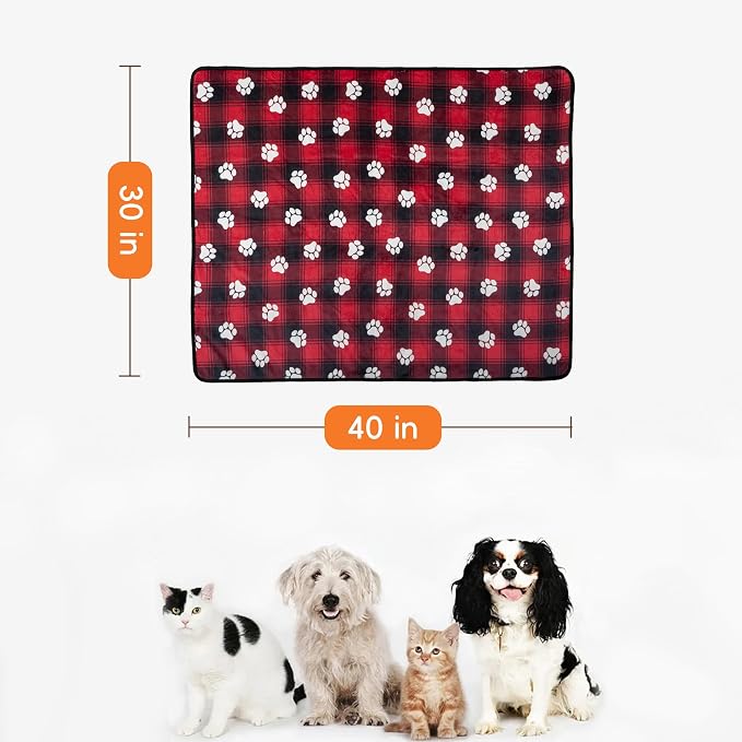 Waterproof Dog Blankets, 30"x40" Cat Blanket for Indoor Cats, Soft Fluffy Sofa Car Bed Protector, Reversible Sherpa Fleece Puppy Blanket for Small Medium Dogs Christmas Decor(Paw Red) - Image 2