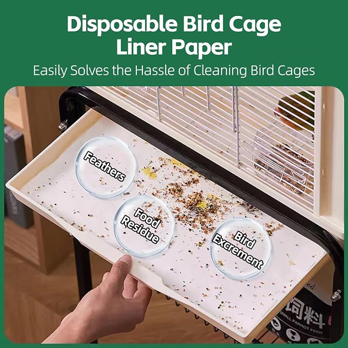 MANON ROSA Bird Cage Liner Papers,100pcs Disposable Non-Woven Parrort Cage Liner, Precut Absorbent Leakproof Bird Carrier Cleaning Birdcage Accessories (Round (15.4''D)) - Image 3
