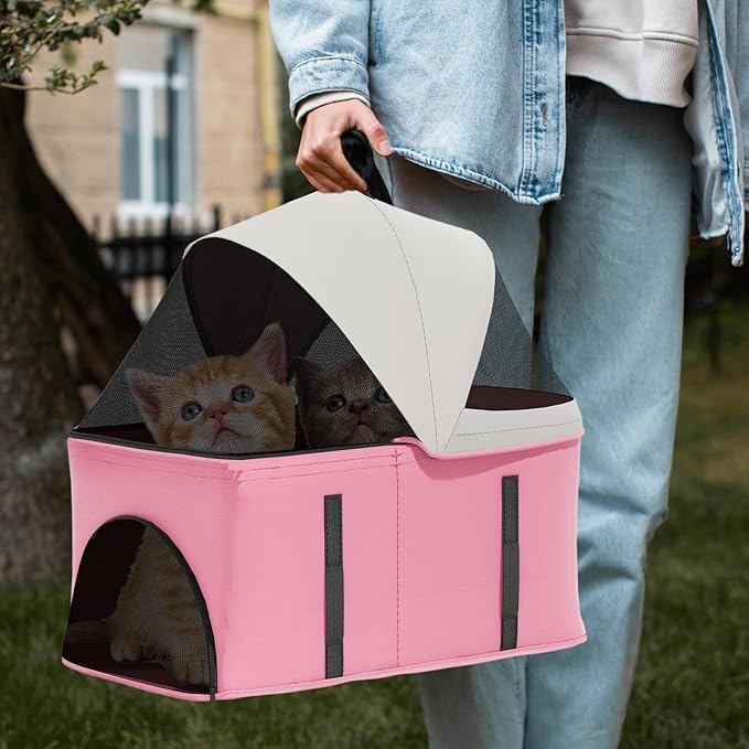 Magshion Foldable Pet Stroller, 3-in-1 Dog Travel Jogger with Detachable Carrier, Cup Holder, Storage Basket, Folding Carrier for Small/Medium Dogs & Cats Up to 33 lbs, Pink