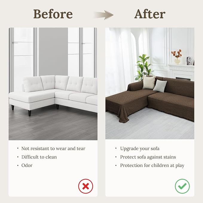 HOMERILLA 2 Piece Sectional Couch Cover for L Shape Sofa Chocolate L | Washable Fabric, Anti-Pet Hair, Stain & Wear Resistant, Multiuse Sofa Blanket Protector, Pet Friendly Easy Installation - Image 4