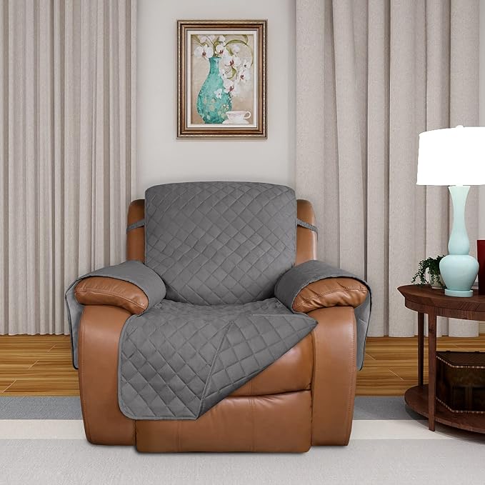 PureFit Reversible Recliner Chair Covers Couch Covers for Dogs, 28 in | Gray/Gray, Water Resistant Couch Protector, Washable Pet Couch Cover with Non Slip and Elastic Straps For Kids - Image 2
