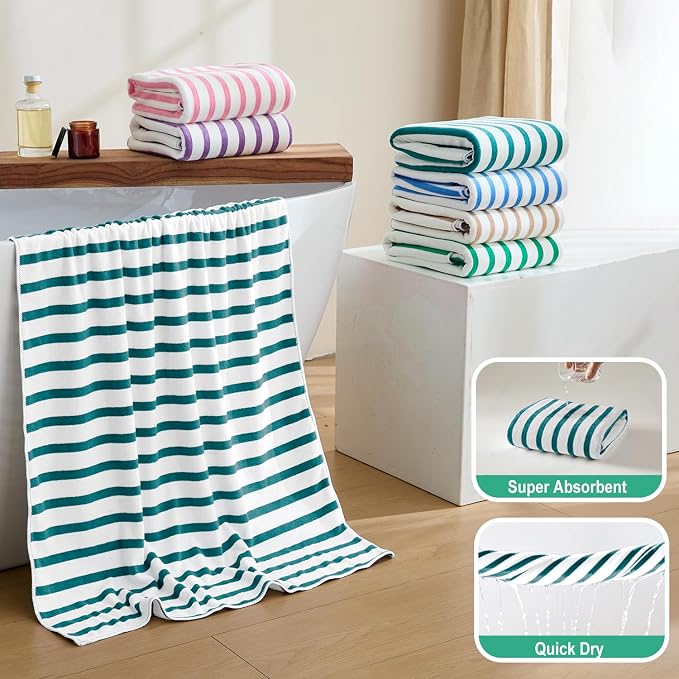 JML Microfiber Beach Towels, 6 Pack, 27" x 55", Cabana Stripe Dark Green | Soft, Absorbent, Quick Drying Lint-Free, No Fading for Summer Party, Pool, Sport, Yoga, Swimming - Image 4