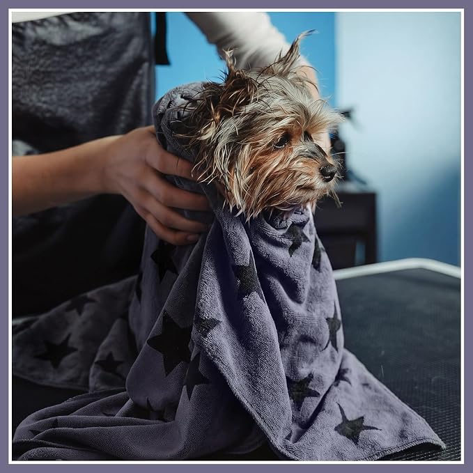 Chumia 8 Pcs Microfiber Dog Towels for Drying Dogs Cats 40 x 24 Inch Pet Towels Bulk for Large Puppy Absorbent Fast Drying Paw Bath Bathing Supplies for Pets(Star,Gray) - Image 7