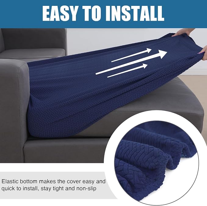 Smiry Waterproof Couch Cushion Covers, L Shape Sectional Couch Covers | Stretch Jacquard Chaise Lounge Sofa Slipcover, Washable Elastic Furniture Protector for Pets, Chaise XL, Navy - Image 4