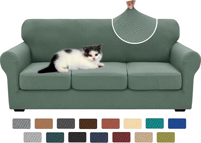 XINEAGE New 4 Pieces Couch Covers for 3 Cushion Couch Super Stretch Thick Soft Sofa Cover Anti Slip Sofa Slipcover Dogs Cats Furniture Protector (Pea Green, 71"-91") by XINEAGE