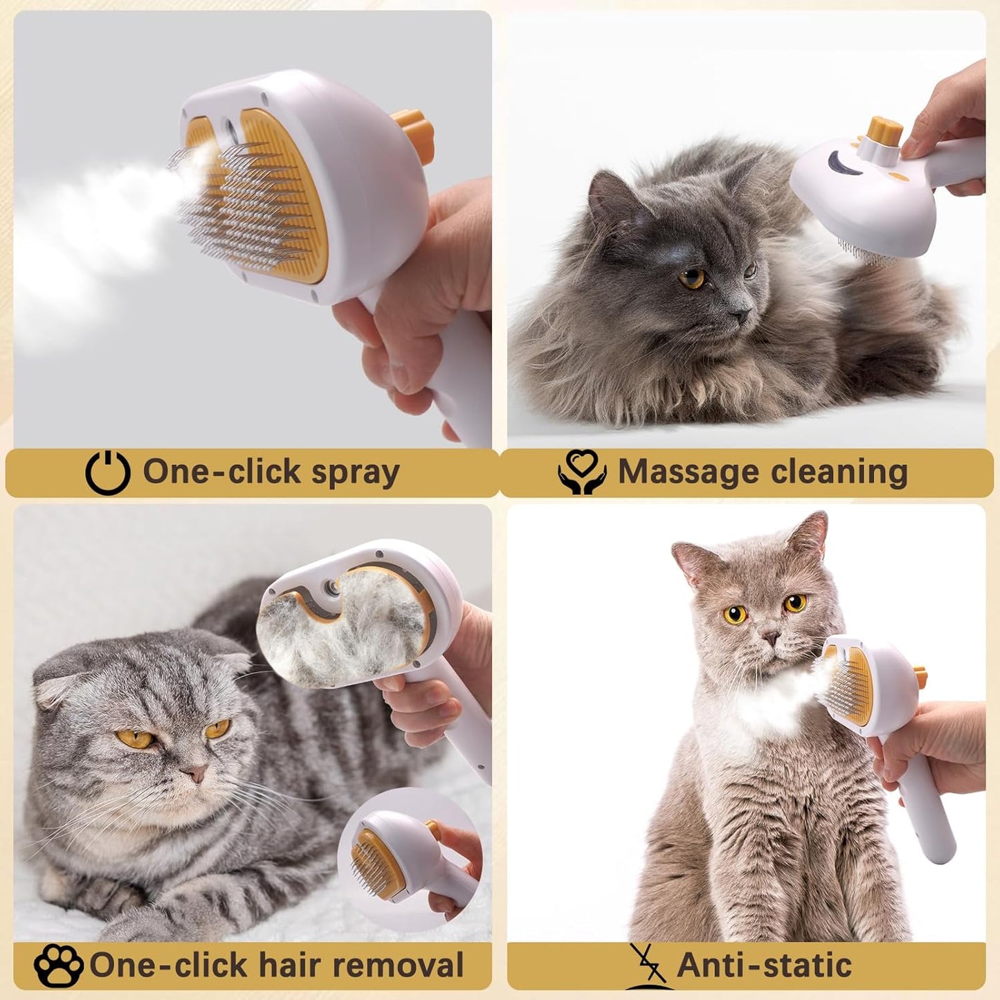 Pet Steam Brush for Dogs and Cats - 4-in-1 Spray Detangling Comb - Steam Detangling and Grooming - Water Brush for Long and Short Haired Pets - Includes Waterless Shampoo and Comb