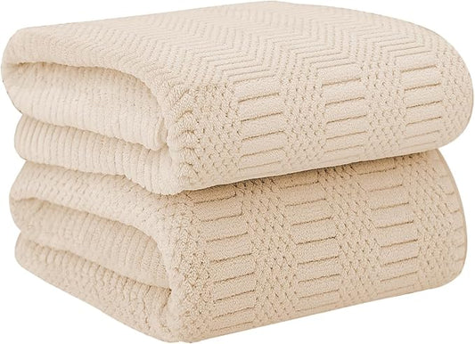 JML Microfier Bath Towels Set of 2, Large Microfier Body Towel for Adult, 30" x 60", Oversized, Soft, Super Absorbent, Fast Drying, Use for Sauna,Gym,Sport, Fitness, Yoga, Diamond Cross Grid Camel by JML