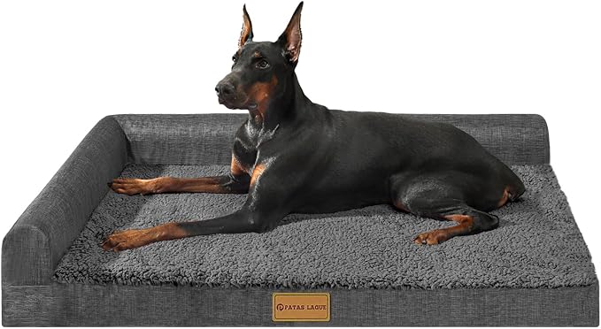 Patas Lague Orthopedic Large Dog Bed Pet Sofa Beds 48''X30''Dark Grey | L Bolster Egg-Crate Foam Dog Couch For Large Sized Dogs, Waterproof Removable Washable Cover, Pet Mat with Nonskid Bottom by PatasLague