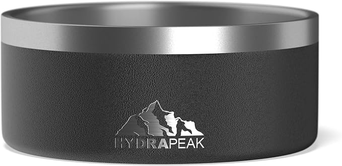 Hydrapeak Dog Bowl; Non Slip Stainless Steel; Water and Food Dish; Large Sized and Small Dogs; 32oz 64oz; Multiple Sizes; 4 Cup | Black by HYDRAPEAK