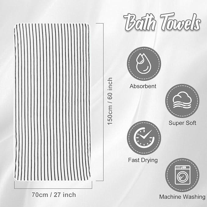 SmoothNovelty Pack Microfiber Bath Towels Bulk 27'' x 60'' Oversized Size Bath Towel Highly Absorbent Extra Large Soft Drying for Beach Shower Summer Salon Sport Gym Party (Stripes,Grey,16) - Image 2
