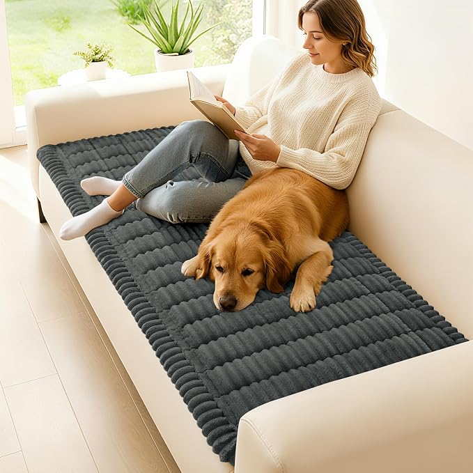 hyha Couch Cover for Dogs, Washable Non Slip Plush Flannel Sofa Protector | Thick Flannel, Silicone Anti-Slip Backing, Pet Hair & Scratch Protection, Fits Sofa & Loveseat (27.6" x 59") - Image 2