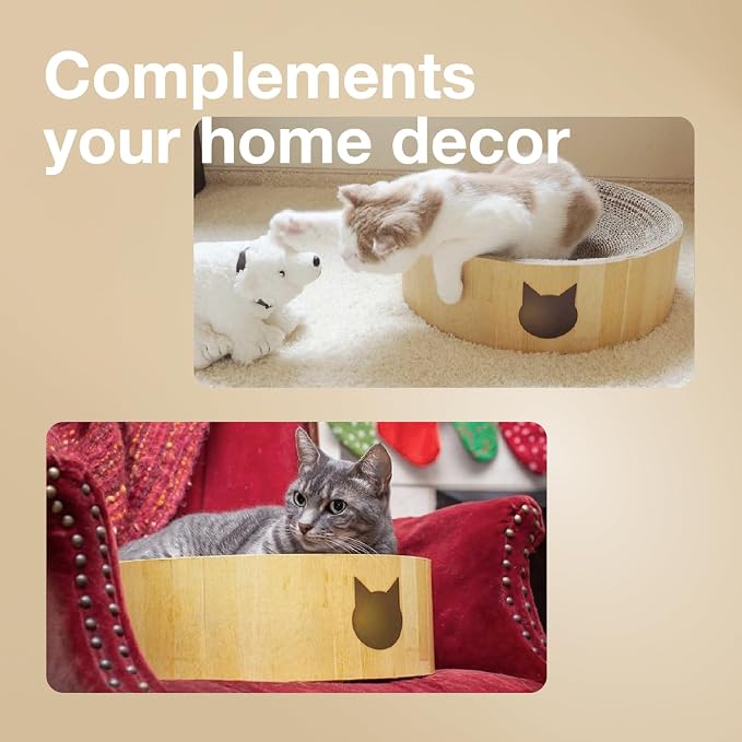 Necoichi Cat Scratcher Bowl for Indoor Cats - Cat Scratching Lounger with Reversible Usability and Extra Comfort for Lounge, Cardboard Bed Couch / (Regular, Oak) - Image 7