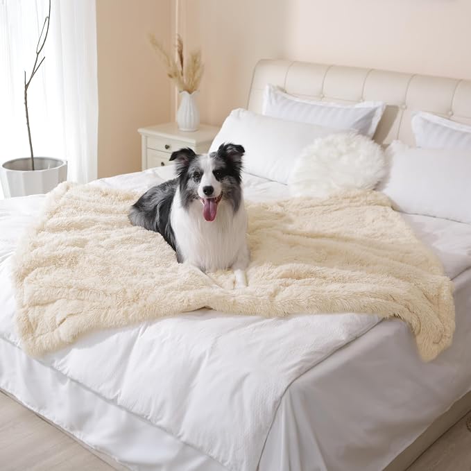gogobunny Waterproof Dog Blanket for Couch & Furniture Protection - Super Soft Reversible Throw for Large Dogs & Cats, Calming Washable Fur & Sherpa Pet Blanket(40x50 Inch, Beige) - Image 4